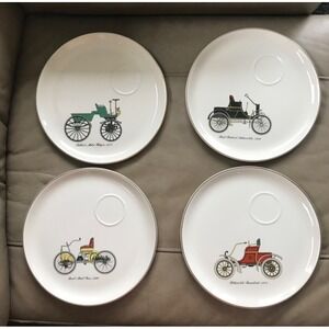 Set of 4 23k Gold Rimmed Salem‎ China Antique Vintage Car Lunch Plates 9.5"
